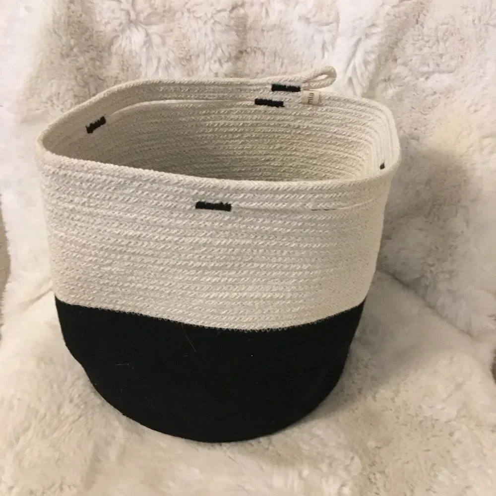 NEW Mia Mélange Handcrafted Foldable Cotton Basket Black Offwhite
